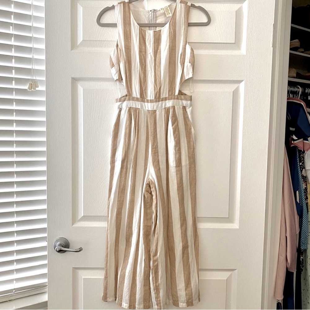 Striped Beige and White Jumpsuit